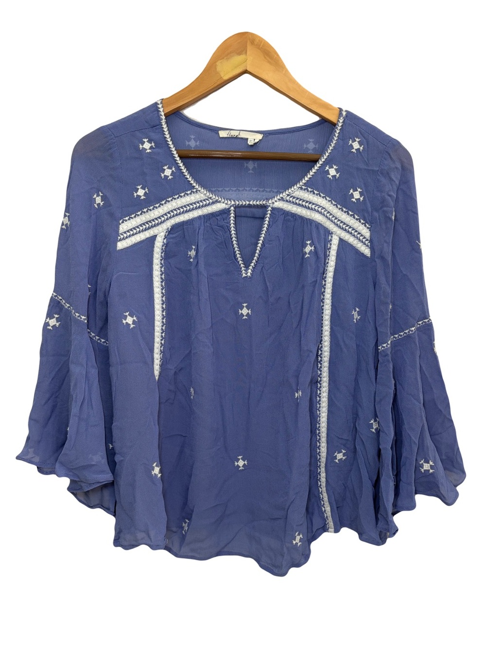Anthropologie Floreat Adena Embroidered Peasant Gauze Bell Sleeve Blouse Sz 8